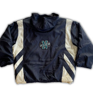 Vintage NIKE Puffer Jacket Black White Patch Embroidery Applique on Back Sz XXL